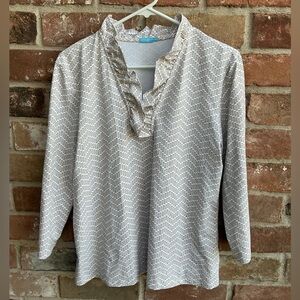 J. McLaughlin Kate Tan and White Geometric Top XL